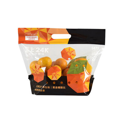 Sacchetto trasparente per imballaggio di frutta e verdura fresca in plastica per uso alimentare con design personalizzato, anti-appannamento, con manico e zip