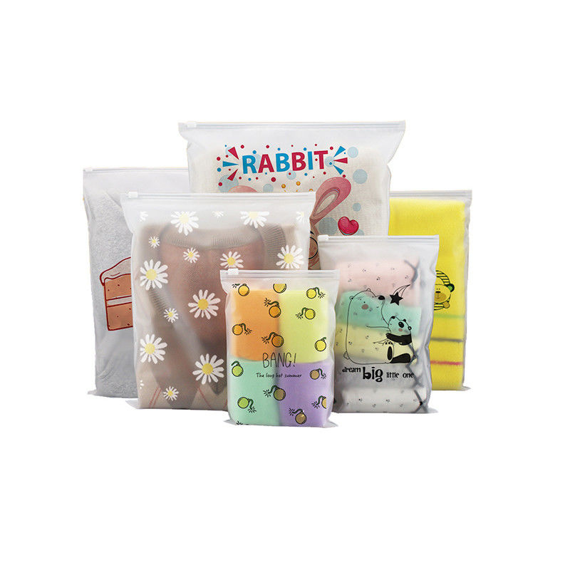 CPE / PE / PPE Poly Bag stampato resistente all'umidità Mylar Frosted Zip Lock Bag per abbigliamento