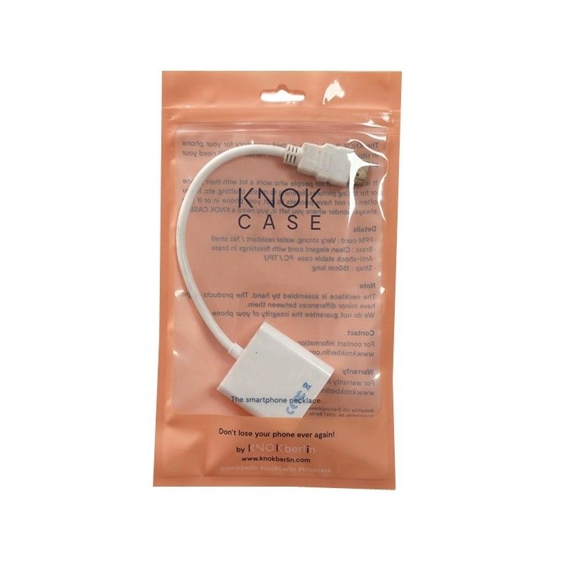 Imballaggio della linea di filo trasparente stand up sacca cerniera resistente all'umidità per l'imballaggio del cavo USB