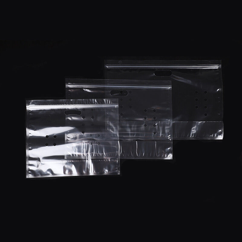 Sacchetto trasparente per imballaggio di frutta e verdura fresca in plastica per uso alimentare con design personalizzato, anti-appannamento, con manico e zip