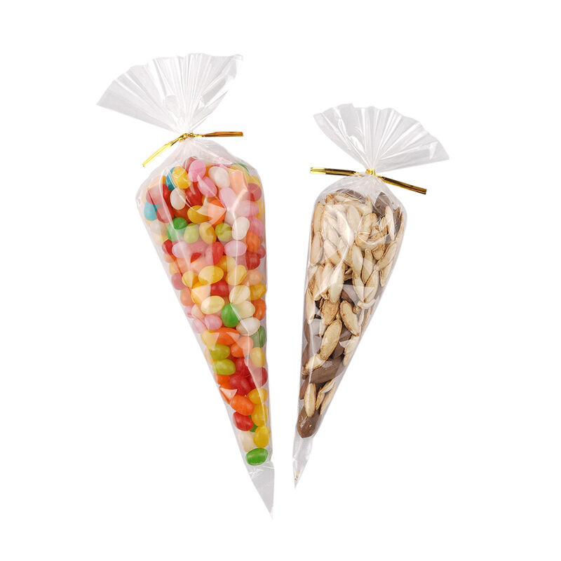 Cello Cellophane Candy Cone Bag Special Shape Popcorn Bag Triangolo Sacchetto di pasticceria in plastica trasparente